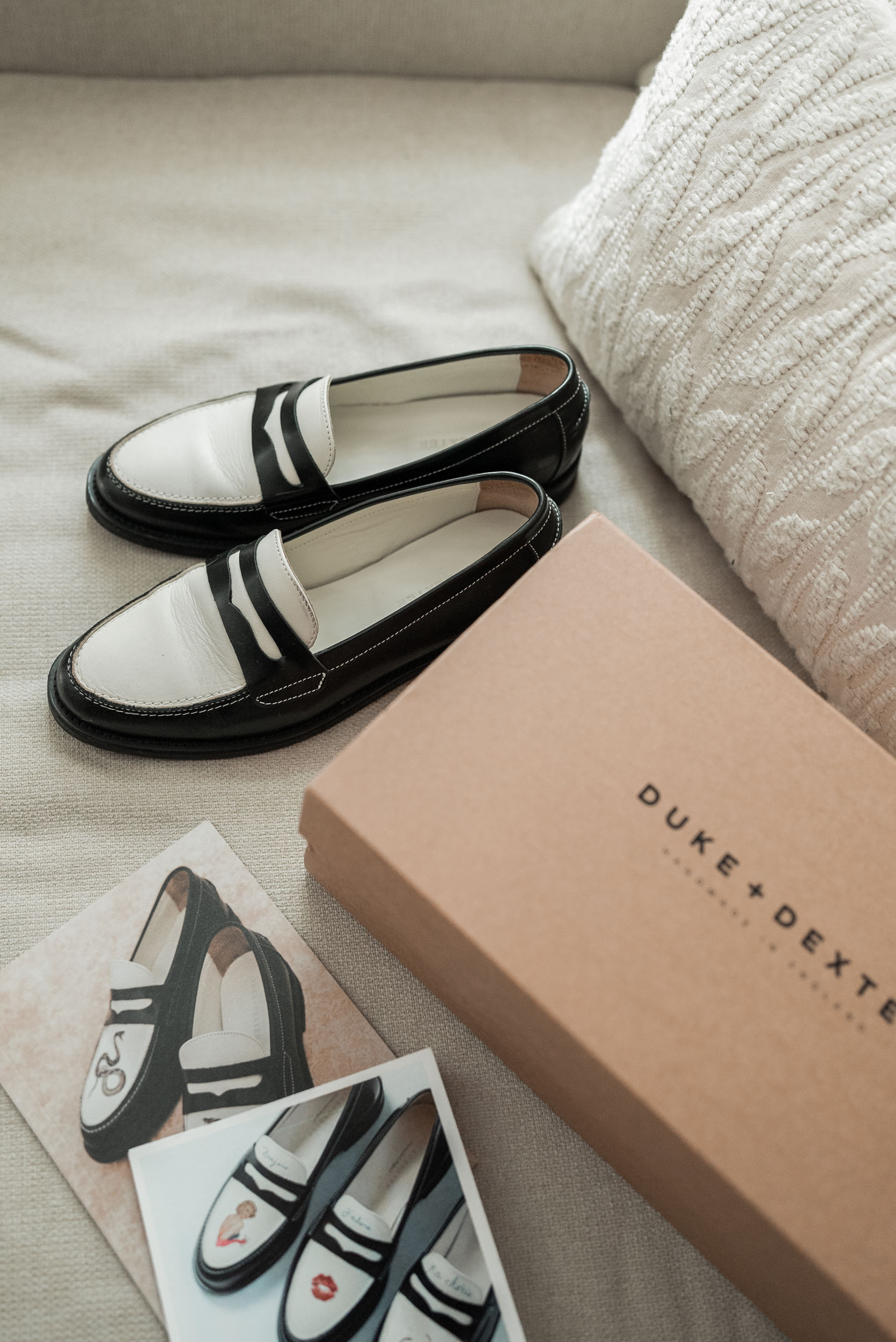 Style and Senses Duke + Dexter Wilde Penny two tone black and white loafer review An Trieu 
