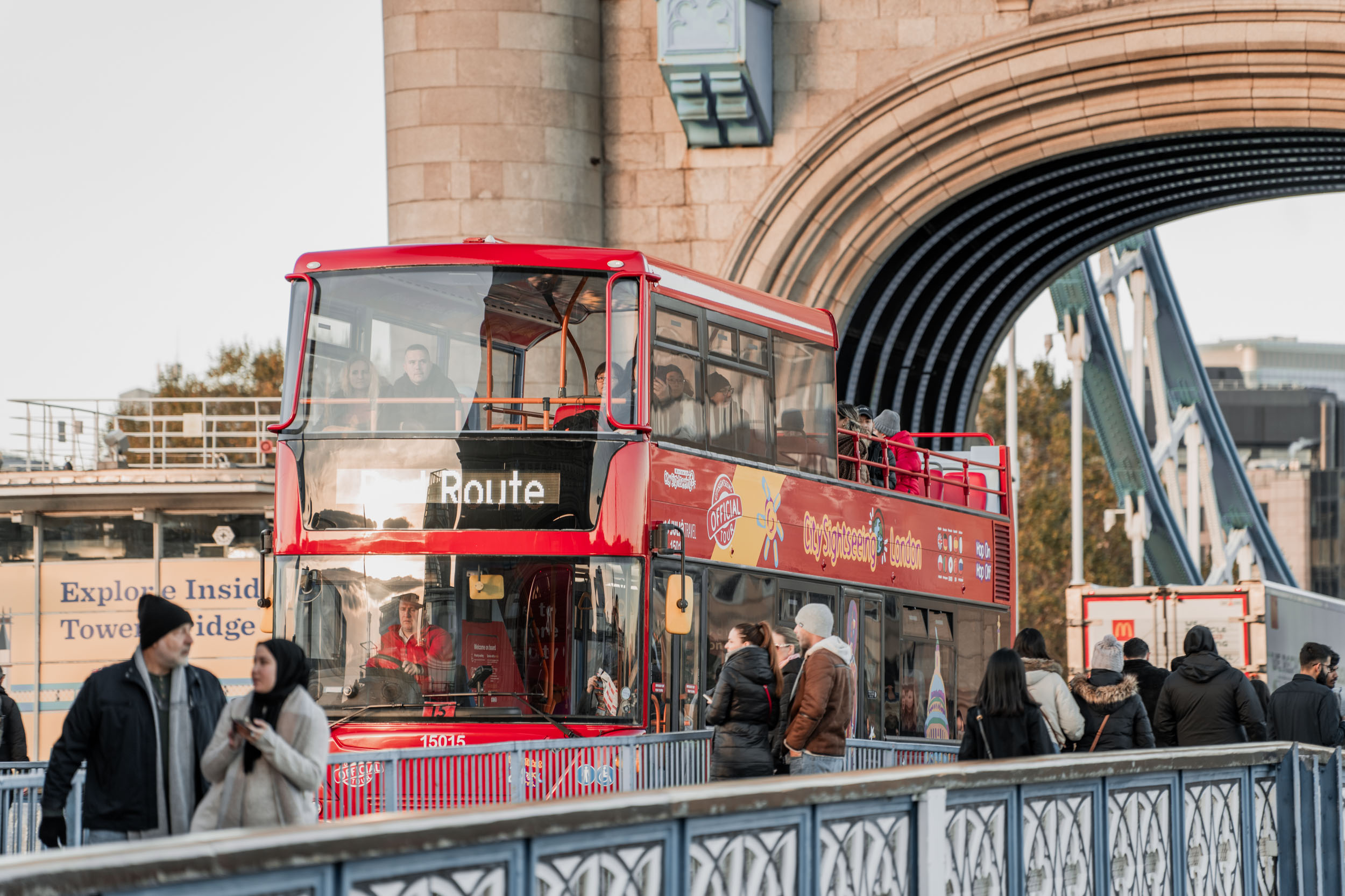 Style and Senses An Trieu London november 2023 london flag the UK England Europe tower bridge double decker red bus