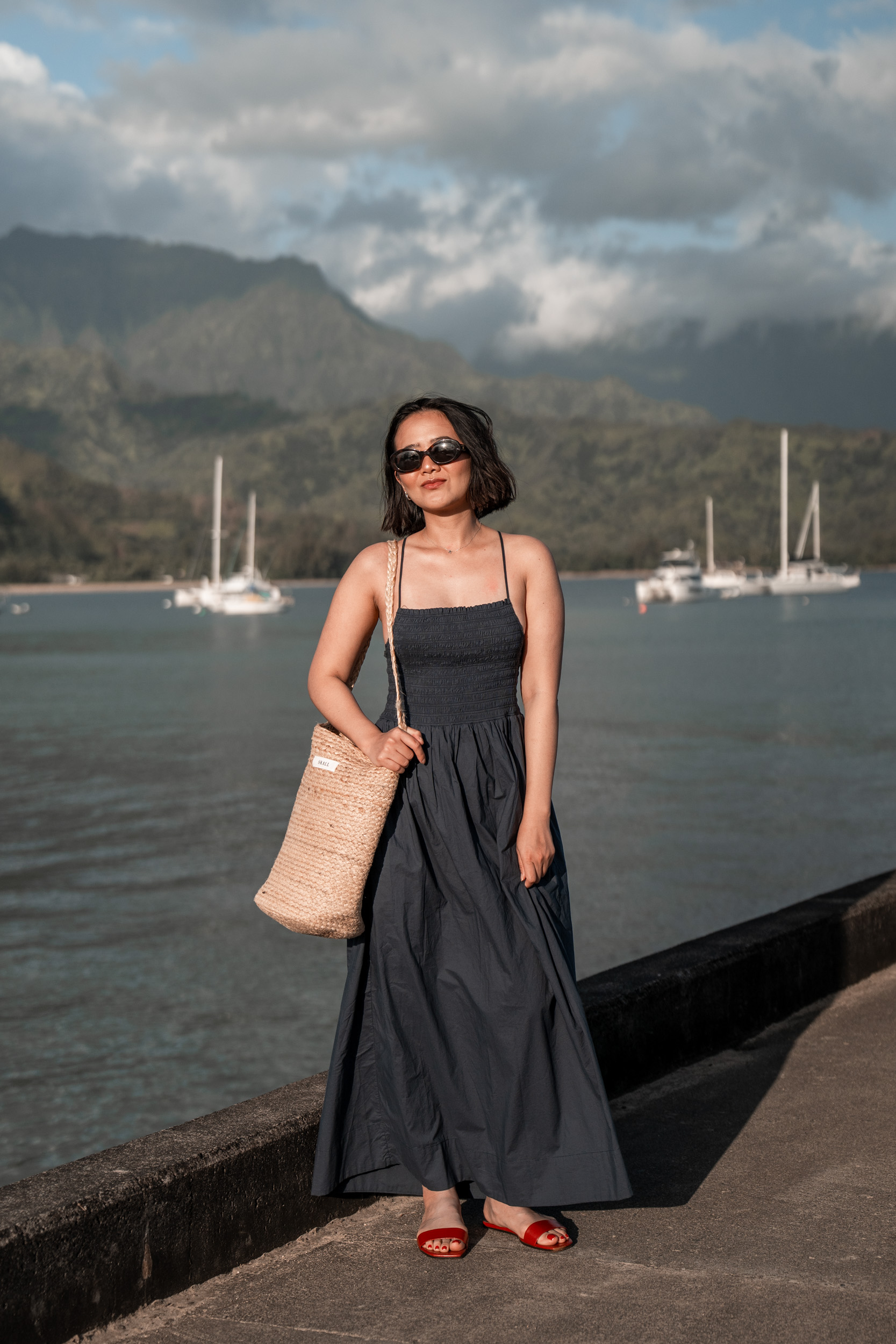 20250606_Style&Senses_AnTrieu_Kauai_0062 style and senses an's list an trieu kauai hawaii 2025 napali coast june travel diary captain andy's boat sunset tour hanalei bay trovata dress summer the row skall straw bag celine sunglasses